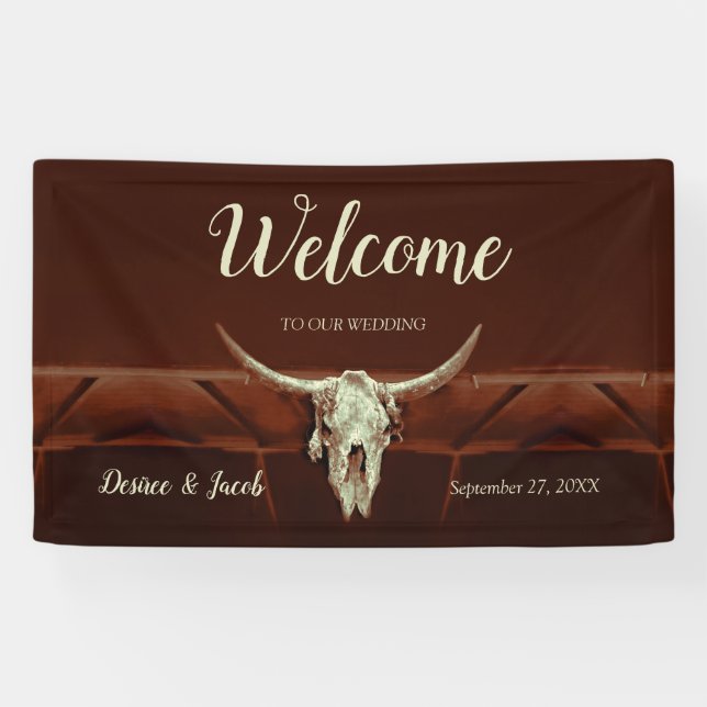 Lona Bienvenida a Rustic Western Brown Country Bull Sku (Horizontal)