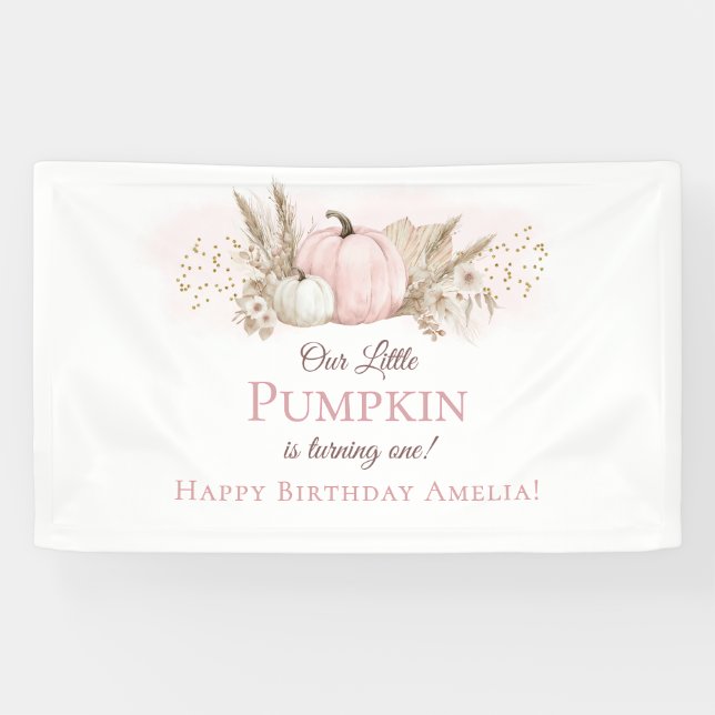 Lona Bienvenida al 1er Cumpleaños Boho Pink Pumpkin (Horizontal)