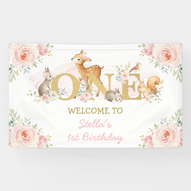 Lona Bienvenida al 1er Cumpleaños de Animales del Bosqu (Horizontal)