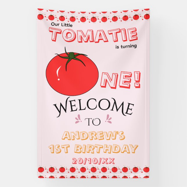 Lona Bienvenida al 1er cumpleaños de Tomate Adorable (Vertical)