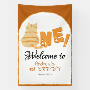 Lona Bienvenida al 1er cumpleaños del lindo gato gordo 