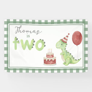 Lona Bienvenida al 2º cumpleaños del dinosaurio acuarel