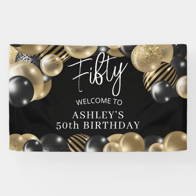 Lona Bienvenida al 50 cumpleaños Black Gold (Horizontal)