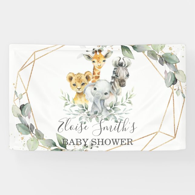 Lona Bienvenida al Baby Shower Chic Jungle Greenery (Horizontal)