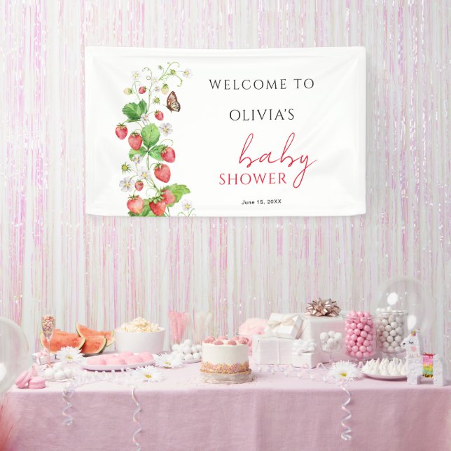 Lona Bienvenida al Baby Shower de Fresa  (Fiesta)