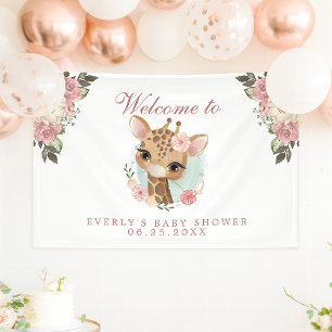 Lona Bienvenida al baby shower de jirafa floral linda