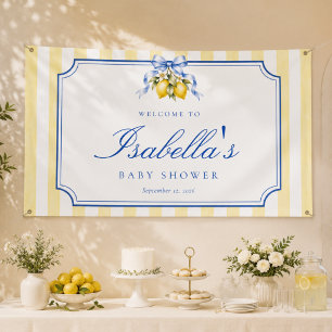 Lona Bienvenida al Baby Shower de Limón Azul y Amarillo