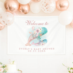 Lona Bienvenida al Baby Shower de Niña Ballenas Acuarel