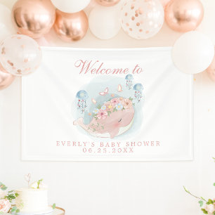 Lona Bienvenida al baby shower de niña con ballena náut