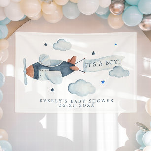 Lona Bienvenida al baby shower Es un niño con avión vin