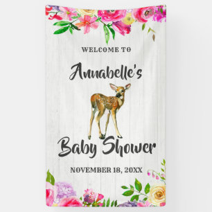 Lona Bienvenida al baby shower floral acuarela de cierv