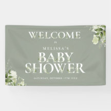 Bienvenida al baby shower floral verde de salvia