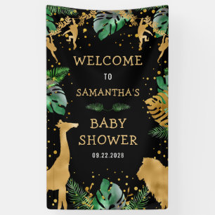 Lona Bienvenida al Baby Shower Safari Negro Oro Verde