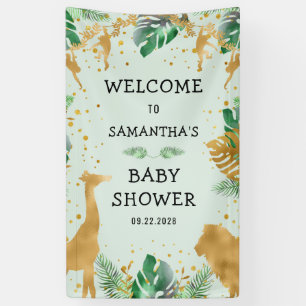 Lona Bienvenida al baby shower Safari Verde Dorado Neut