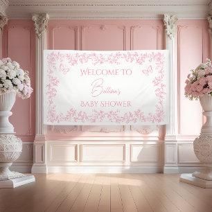 Lona Bienvenida al baby shower Toile de Jouy Mariposas