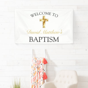 Lona Bienvenida al Baptismo Elegante Minimalista de Oro