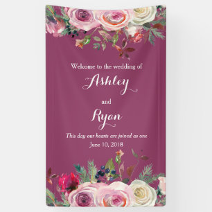 Lona Bienvenida al Boda Purple Pink Rose Floral