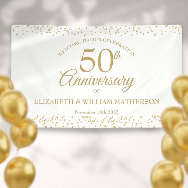 Lona Bienvenida al Confetti de Oro en 50 años (50th Anniversary Gold Dust Confetti Welcome Banner)