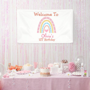 Lona Bienvenida al cumpleaños del Pastel Boho Rainbow c