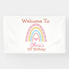 Lona Bienvenida al cumpleaños del Pastel Boho Rainbow c