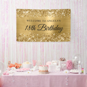 Lona Bienvenida al cumpleaños número 18 con papel de or
