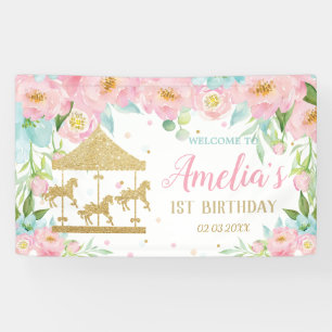 Lona Bienvenida al cumpleaños número 1 del carrusel flo