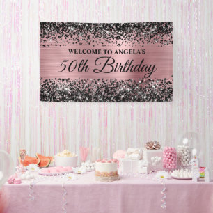 Lona Bienvenida al cumpleaños número 50 de Glitter Negr