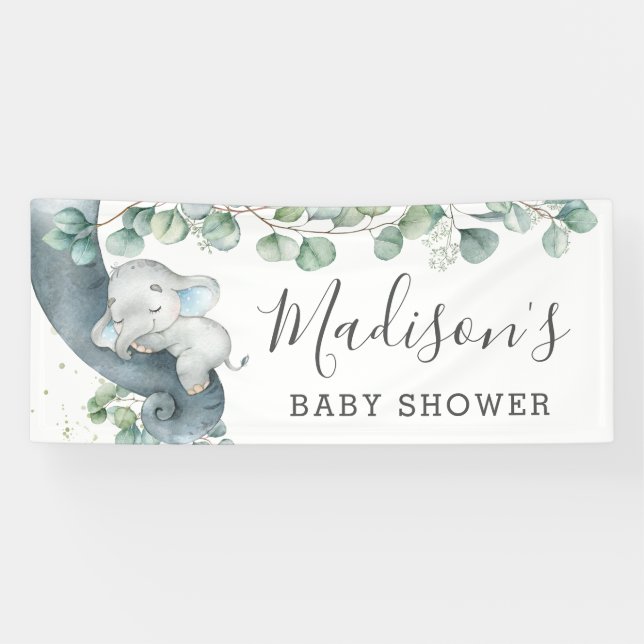 Lona Bienvenida al elefante de moda verde Baby Shower (Horizontal)