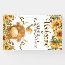 Lona Bienvenida al Fiesta Moo de Cute Highland Cow Sunf