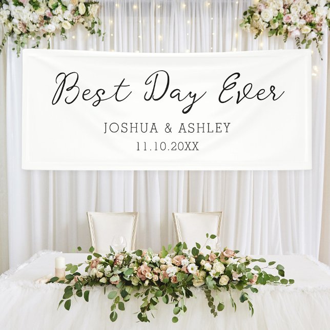 Lona Bienvenida al mejor Boda de caligrafía de escritur (Best Day Ever Script Calligraphy Wedding Welcome Banner
)