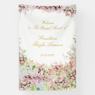 Lona bienvenida al shower nupcial con estilo floral fra
