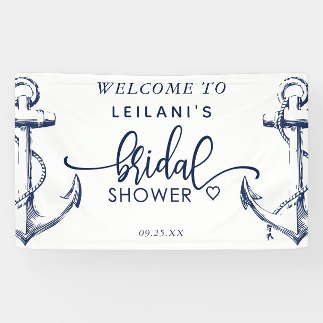 Lona Bienvenida Ancla Nautica Bridal Shower White (Horizontal)