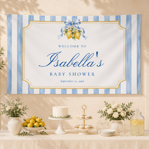 Lona Bienvenida Azul Amalfi Limón en Arco para Baby Sho