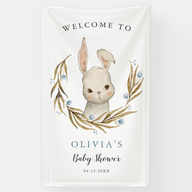 Lona Bienvenida Baby Shower a Cute Conejo Boy (Vertical)