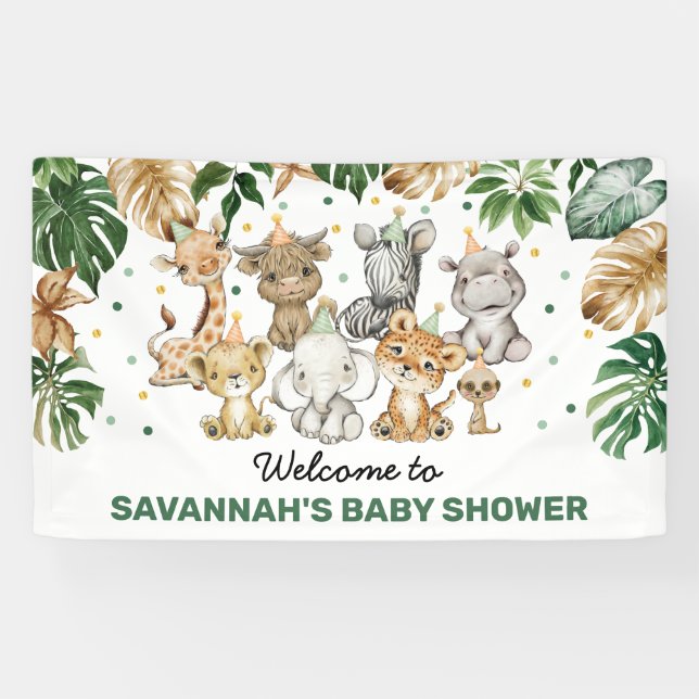 Lona Bienvenida Baby Shower a los animales del Safari d (Horizontal)