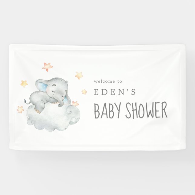 Lona Bienvenida Baby Shower al pequeño elefante (Horizontal)