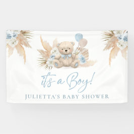 Lona Bienvenida Baby Shower azul de Boho Teddy Bear Boy