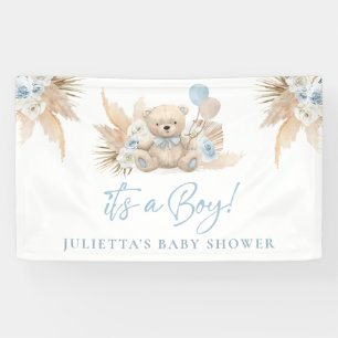 Lona Bienvenida Baby Shower azul de Boho Teddy Bear Boy