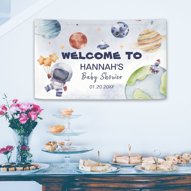 Lona Bienvenida Baby Shower de Astronauta Space Boy (Astronaut Outer Space Boy Baby Shower Welcome Banner)