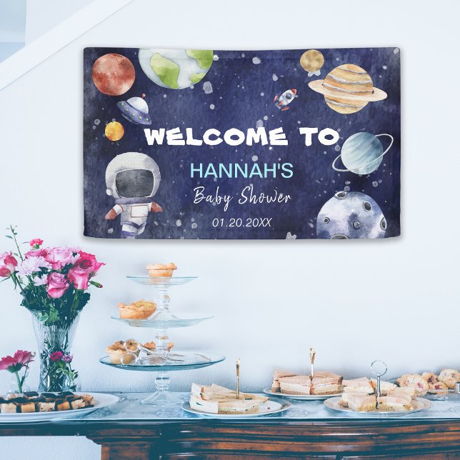 Lona Bienvenida Baby Shower de Astronauta Space Boy (Astronaut Outer Space Boy Baby Shower Welcome Banner)