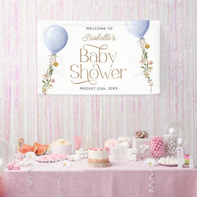 Lona Bienvenida Baby Shower de Blue Balloon Wilflower (Fiesta)