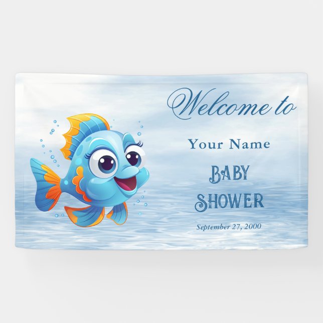 Lona Bienvenida Baby Shower de Blue Fish (Horizontal)