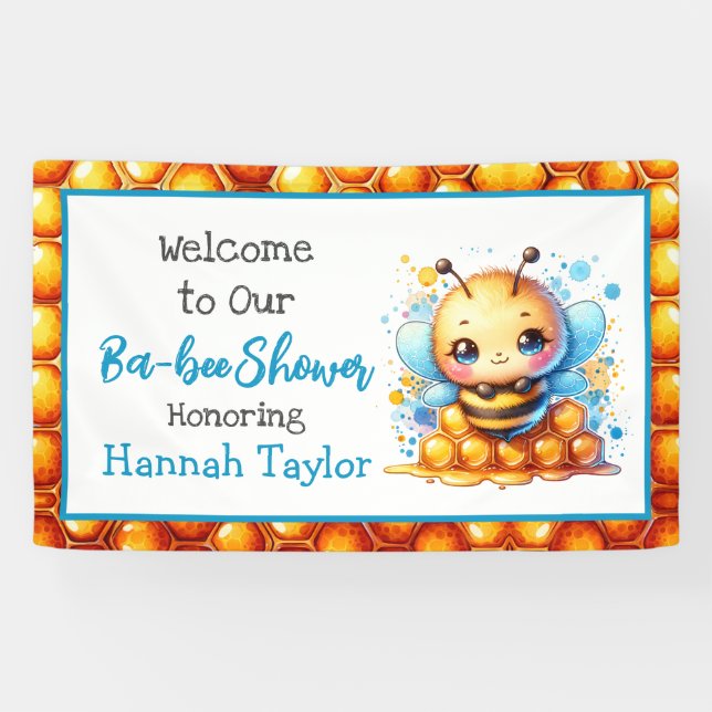 Lona Bienvenida Baby Shower de chico con tema de abejas (Horizontal)
