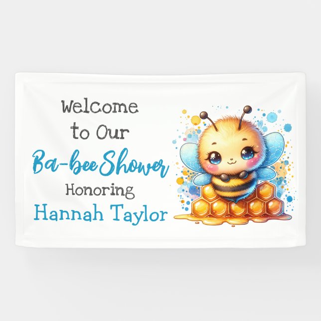 Lona Bienvenida Baby Shower de chico con tema de abejas (Horizontal)