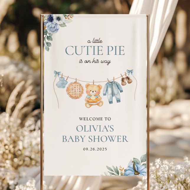Lona Bienvenida Baby Shower de Cutie Pie Blue Fall Bear (Subido por el creador)