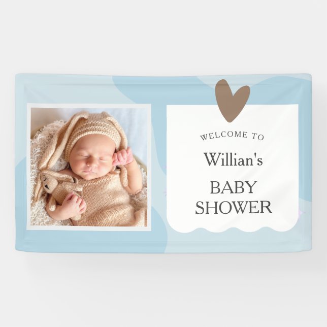 Lona Bienvenida Baby Shower de Light Blue Star Photo (Horizontal)