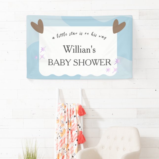 Lona Bienvenida Baby Shower de Light Blue Twinkle Star (In situ)
