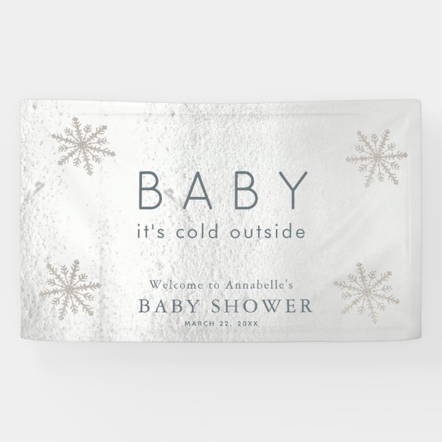 Lona Bienvenida Baby Shower de nieve blanca Silver Snow (Horizontal)