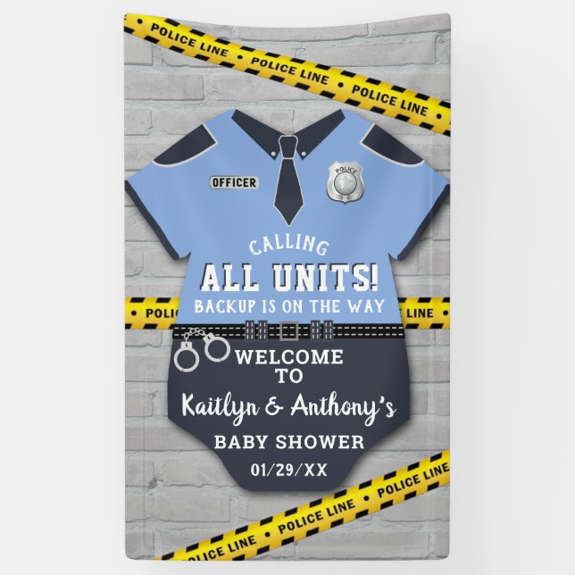 Lona Bienvenida Baby Shower de oficial de policía (Vertical)
