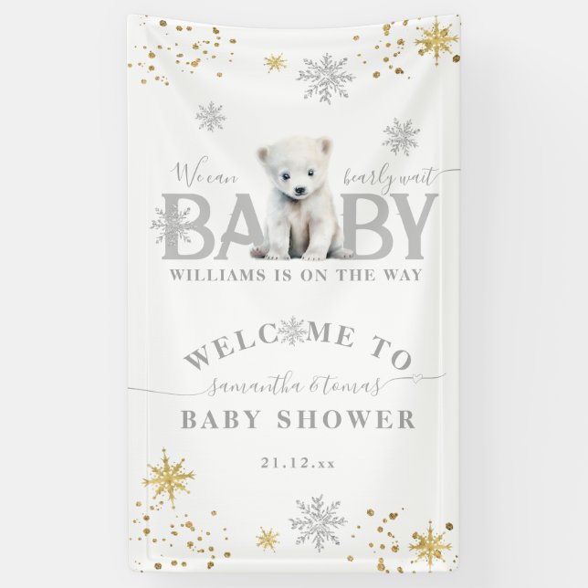 Lona Bienvenida Baby Shower de Winter Modern Bearly Wai (Vertical)